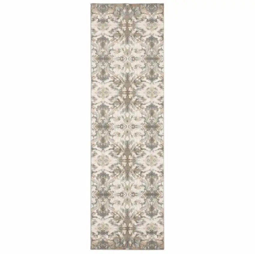 Ivory Gray Abstract Ikat Indoor Runner Rug Photo 1