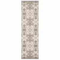 Photo of Ivory Gray Abstract Ikat Indoor Runner Rug