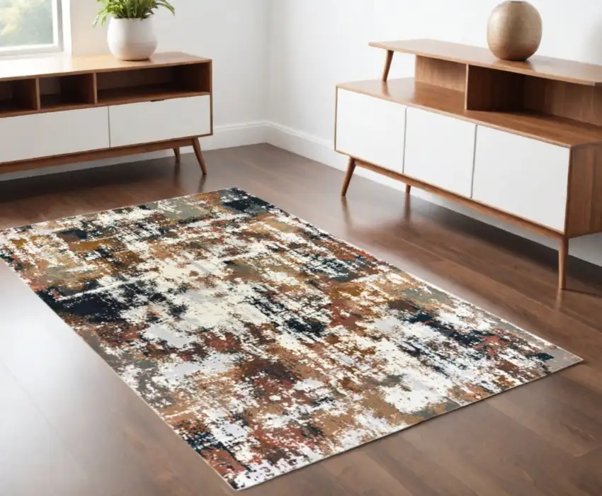 Ivory Gray Abstract Sectors Indoor Area Rug Photo 2