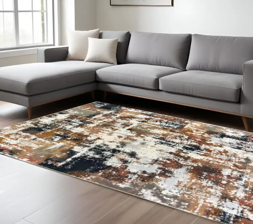 Ivory And Gray Abstract Area Rug Photo 1