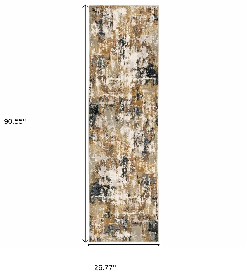 Ivory Gray Abstract Sectors Indoor Runner Rug Photo 6