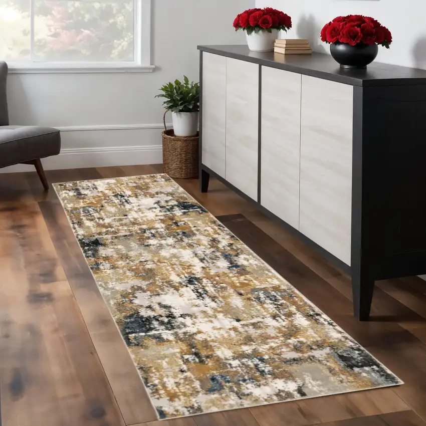 8' Ivory Gray Abstract Sectors Indoor Runner Rug Photo 1