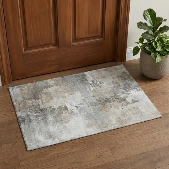 Ivory Gray And Beige Abstract Washable Area Rug With UV Protection Photo 1