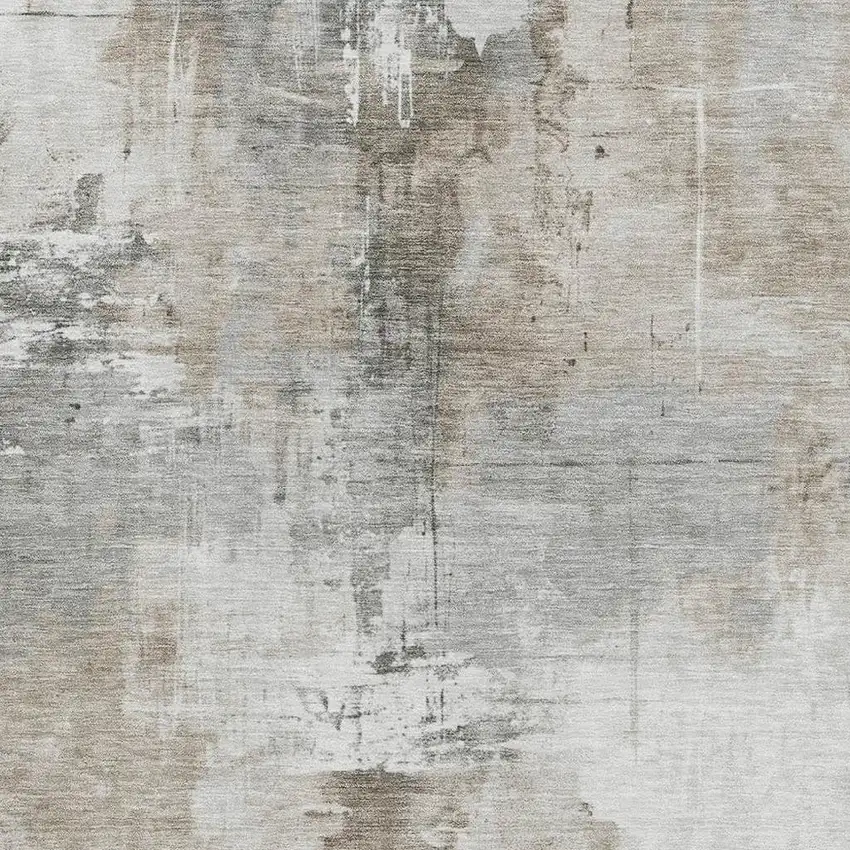 Ivory Gray And Beige Abstract Washable Area Rug With UV Protection Photo 2