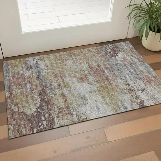 Ivory Gray And Beige Abstract Washable Area Rug With UV Protection Photo 2