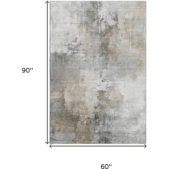 Ivory Gray And Beige Abstract Washable Area Rug With UV Protection Photo 8