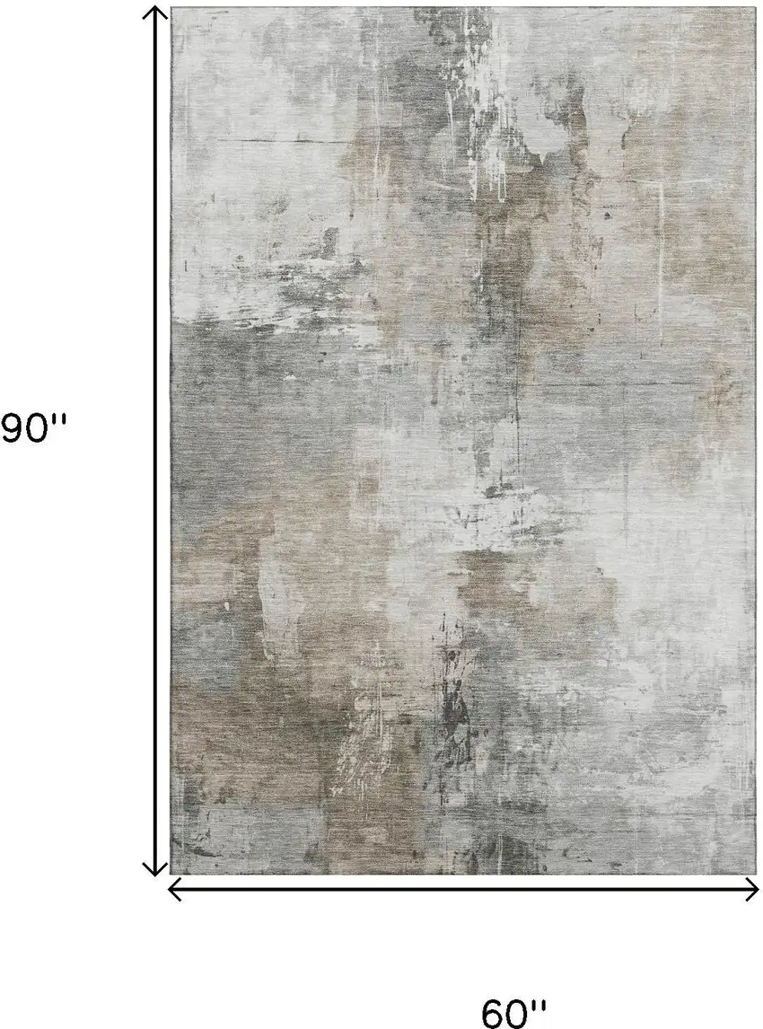 Ivory Gray And Beige Abstract Washable Area Rug With UV Protection Photo 8