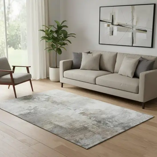Ivory Gray And Beige Abstract Washable Area Rug With UV Protection Photo 2