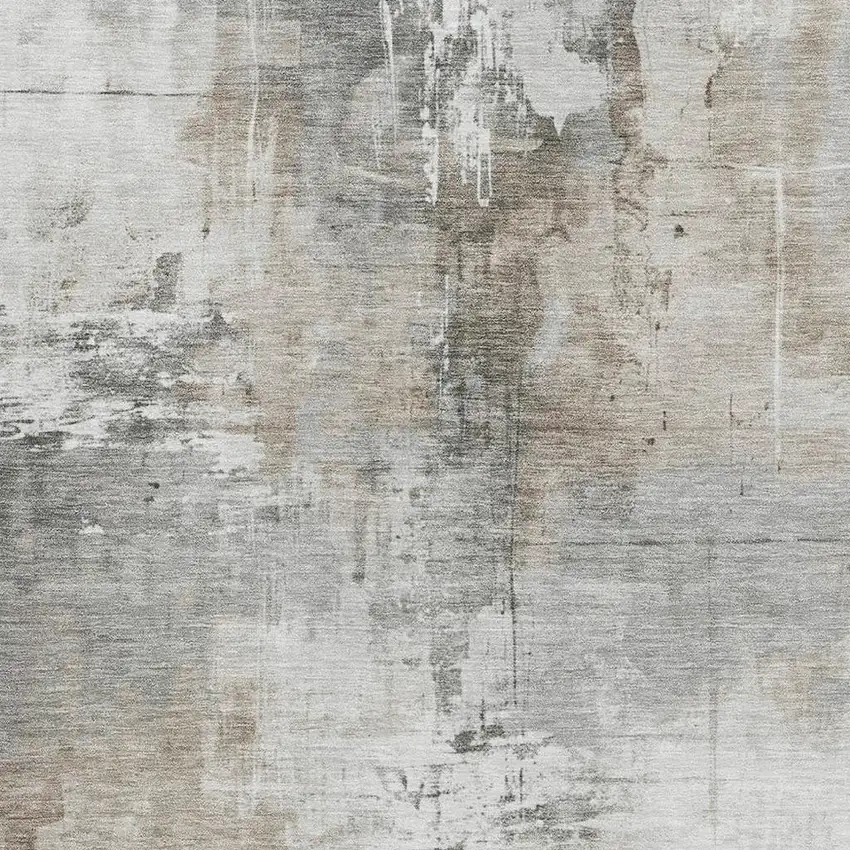 Ivory Gray And Beige Abstract Washable Area Rug With UV Protection Photo 2