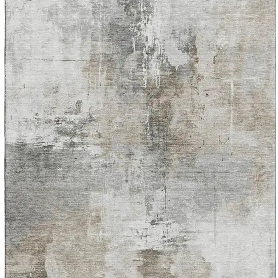 Ivory Gray And Beige Abstract Washable Area Rug With UV Protection Photo 3
