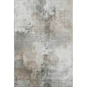 Photo of Ivory Gray And Beige Abstract Washable Area Rug With UV Protection