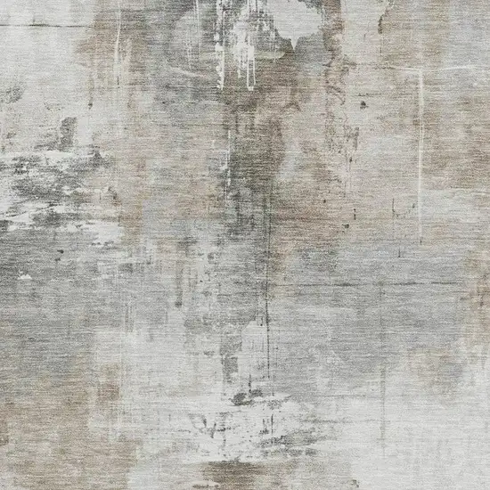 Ivory Gray And Beige Abstract Washable Area Rug With UV Protection Photo 2