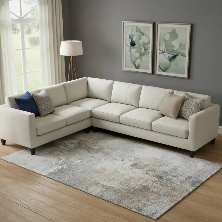 Ivory Gray And Beige Abstract Washable Area Rug With UV Protection Photo 2