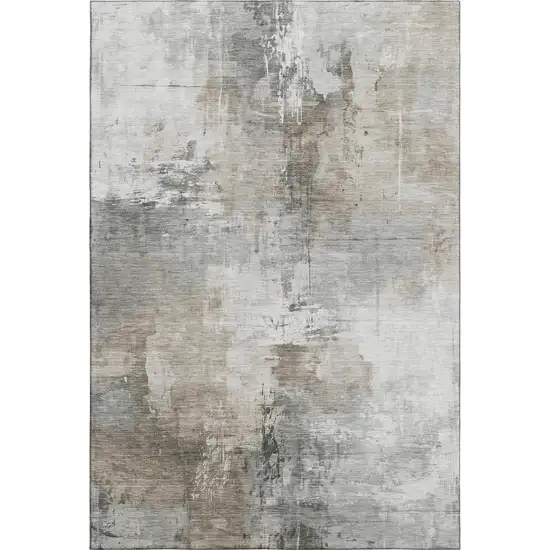 Ivory Gray And Beige Abstract Washable Area Rug With UV Protection Photo 1