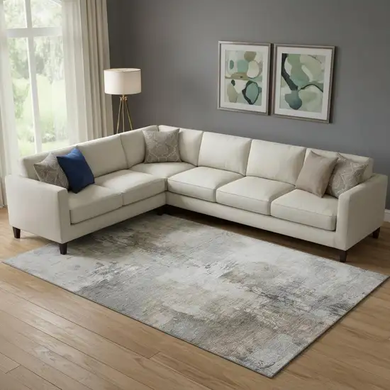 Ivory Gray And Beige Abstract Washable Area Rug With UV Protection Photo 2