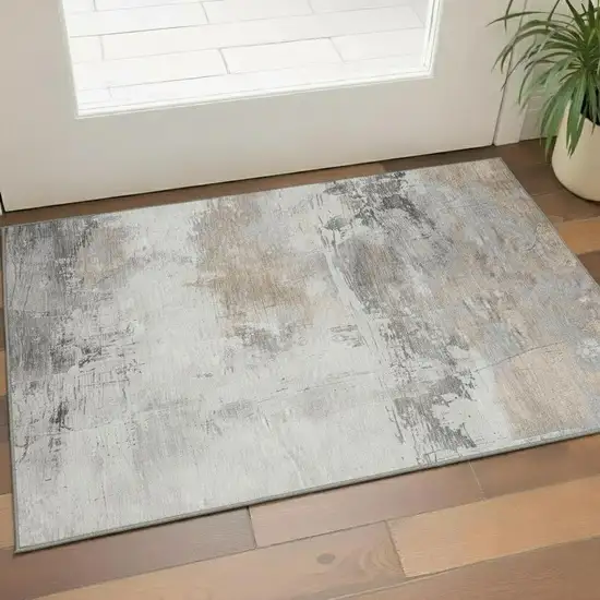 Ivory Gray And Beige Abstract Washable Area Rug With UV Protection Photo 2