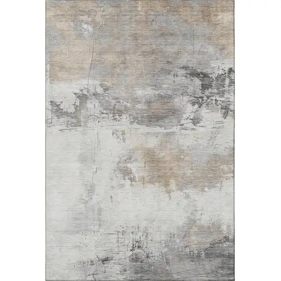 Ivory Gray And Beige Abstract Washable Area Rug With UV Protection Photo 3
