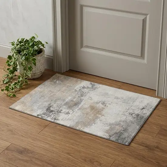 Ivory Gray And Beige Abstract Washable Area Rug With UV Protection Photo 1