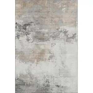 Photo of Ivory Gray And Beige Abstract Washable Area Rug With UV Protection