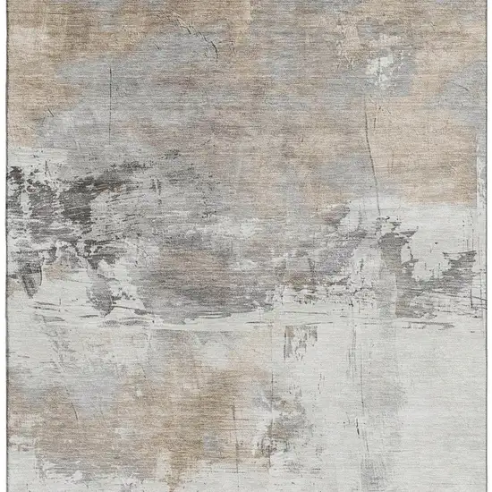 Ivory Gray And Beige Abstract Washable Area Rug With UV Protection Photo 3