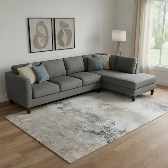 Ivory Gray And Beige Abstract Washable Area Rug With UV Protection Photo 2