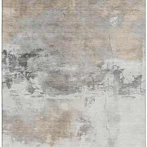 Photo of Ivory Gray And Beige Abstract Washable Area Rug With UV Protection