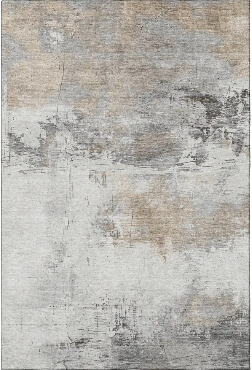 Ivory Gray And Beige Abstract Washable Area Rug With UV Protection Photo 3