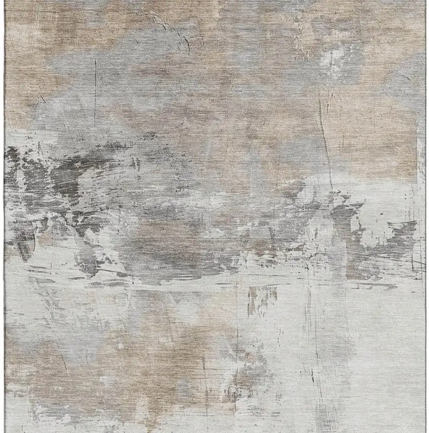 Ivory Gray And Beige Abstract Washable Area Rug With UV Protection Photo 2