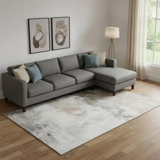 Ivory Gray And Beige Abstract Washable Area Rug With UV Protection Photo 2