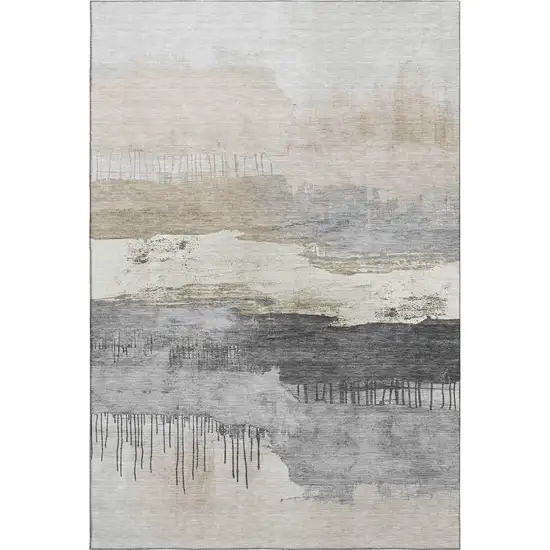 Ivory Gray And Beige Abstract Washable Area Rug With UV Protection Photo 1