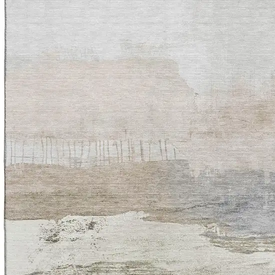 Ivory Gray And Beige Abstract Washable Area Rug With UV Protection Photo 3