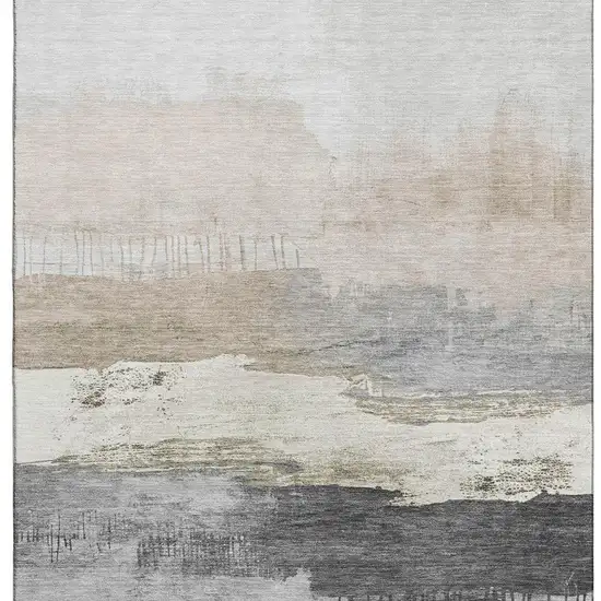 Ivory Gray And Beige Abstract Washable Area Rug With UV Protection Photo 4