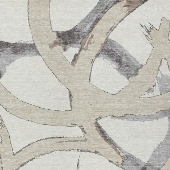 Ivory Gray And Beige Abstract Washable Indoor Outdoor Area Rug Photo 4