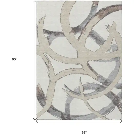 Ivory Gray And Beige Abstract Washable Indoor Outdoor Area Rug Photo 8