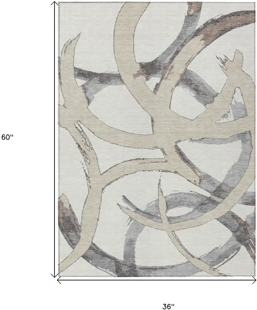 Ivory Gray And Beige Abstract Washable Indoor Outdoor Area Rug Photo 8