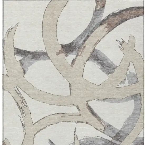 Ivory Gray And Beige Abstract Washable Indoor Outdoor Area Rug Photo 6