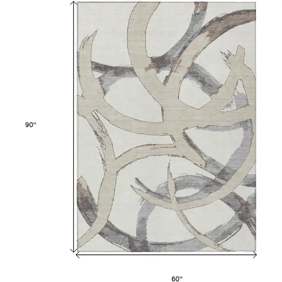 Ivory Gray And Beige Abstract Washable Indoor Outdoor Area Rug Photo 3