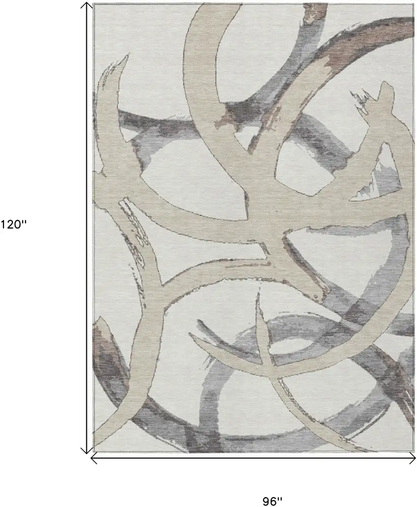 Ivory Gray And Beige Abstract Washable Indoor Outdoor Area Rug Photo 3
