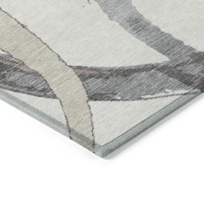 Ivory Gray And Beige Abstract Washable Indoor Outdoor Area Rug Photo 5
