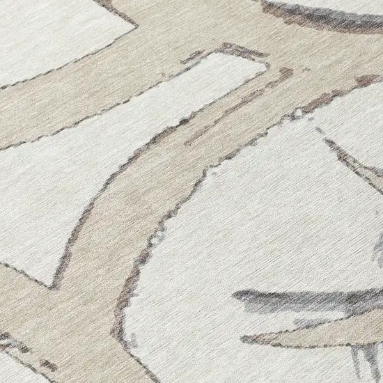 Ivory Gray And Beige Abstract Washable Indoor Outdoor Area Rug Photo 6