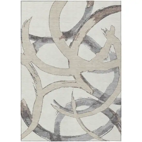 Ivory Gray And Beige Abstract Washable Indoor Outdoor Area Rug Photo 2