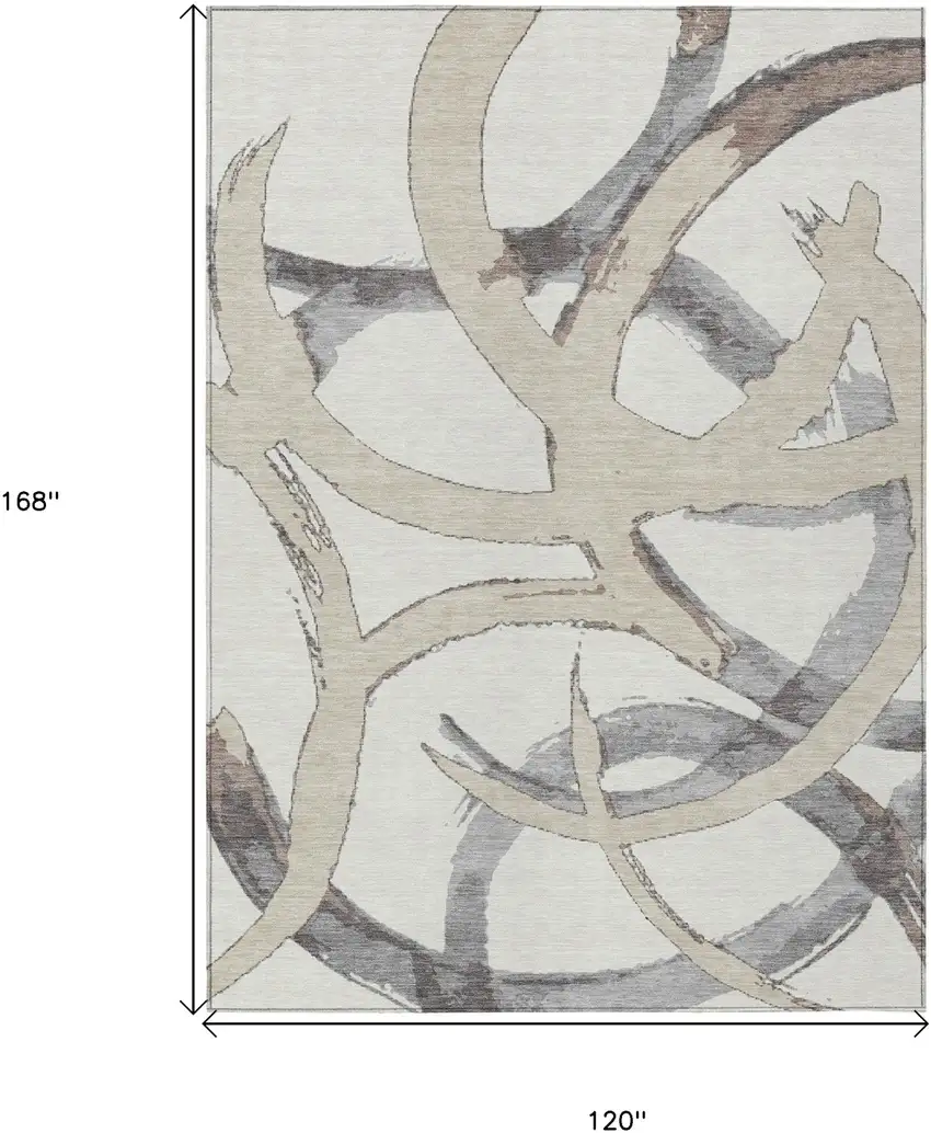 Ivory Gray And Beige Abstract Washable Indoor Outdoor Area Rug Photo 3