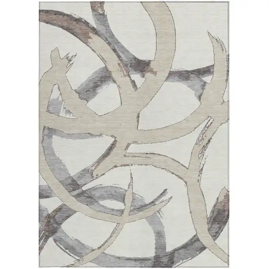 Ivory Gray And Beige Abstract Washable Indoor Outdoor Area Rug Photo 8