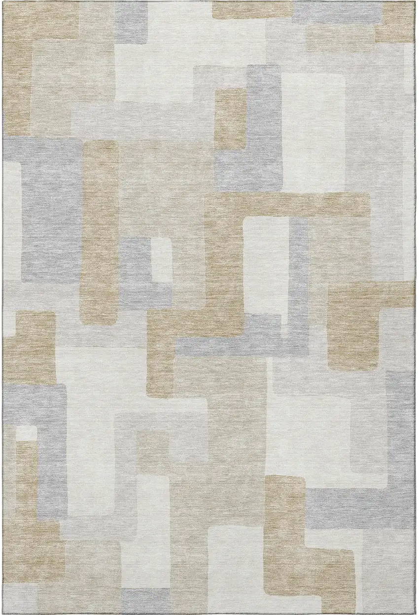 Ivory Gray And Beige Geometric Washable Area Rug With UV Protection Photo 3