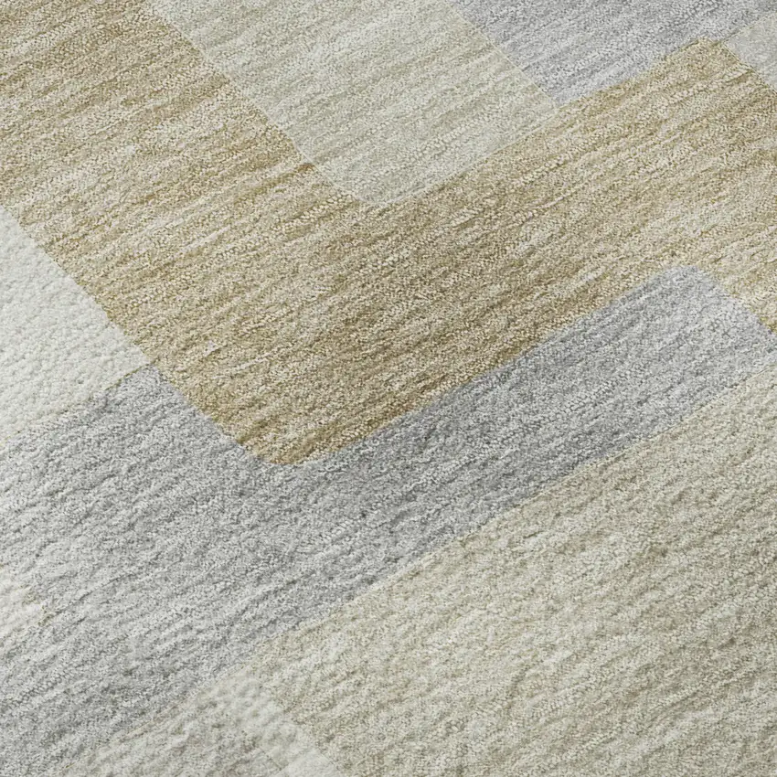 Ivory Gray And Beige Geometric Washable Area Rug With UV Protection Photo 9