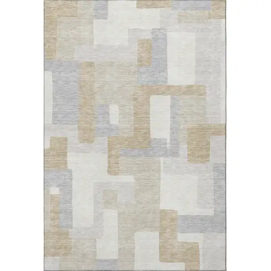 Ivory Gray And Beige Geometric Washable Area Rug With UV Protection Photo 2