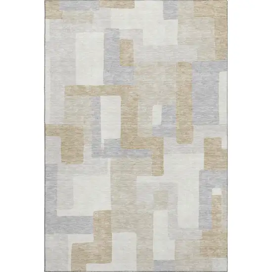 Ivory Gray And Beige Geometric Washable Area Rug With UV Protection Photo 1