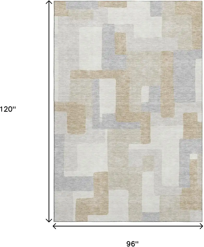 Ivory Gray And Beige Geometric Washable Area Rug With UV Protection Photo 9