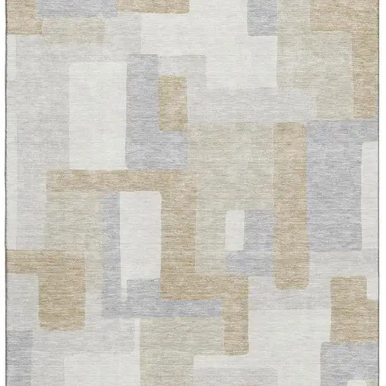 Ivory Gray And Beige Geometric Washable Area Rug With UV Protection Photo 3