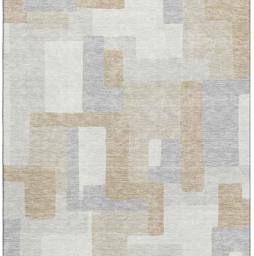 Ivory Gray And Beige Geometric Washable Area Rug With UV Protection Photo 3